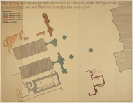 217287 Situatie van de funderingen gevonden bij verschillende opgravingen in de jaren 1922-1930 op het Domplein te ...